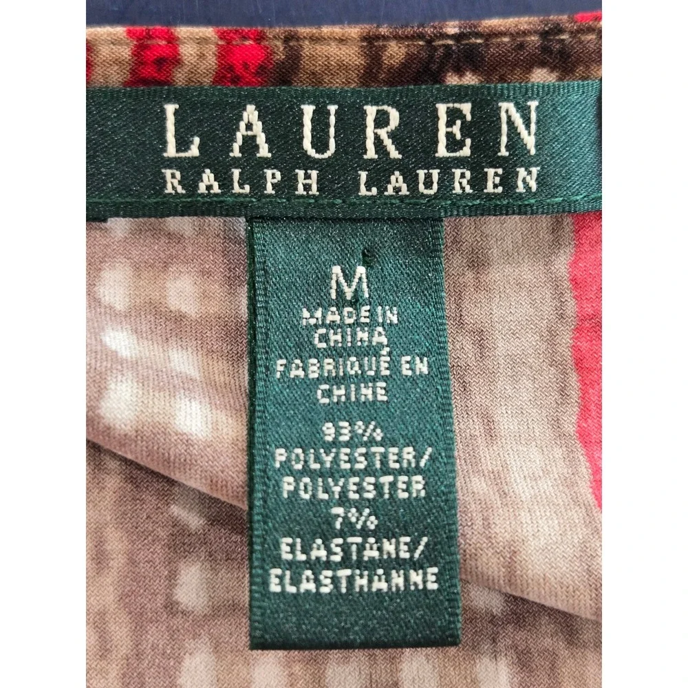 Lauren Ralph Lauren Faux Wrap Dress Medium Red Brown Striped Southwestern V Neck - Picture 5 of 8